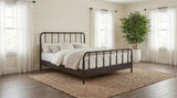 Rocco Dark Queen Bed, styled bedroom scene, dark bronze open-frame bed