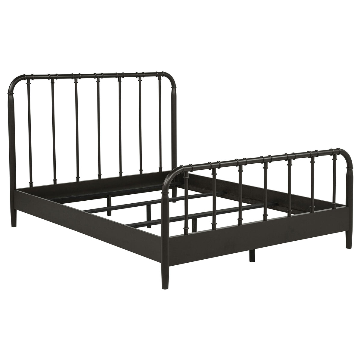 Rocco Dark Queen Bed, dark bronze frame, angled frame view