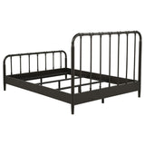 Rocco Dark Queen Bed frame, dark bronze side angle, open slat base