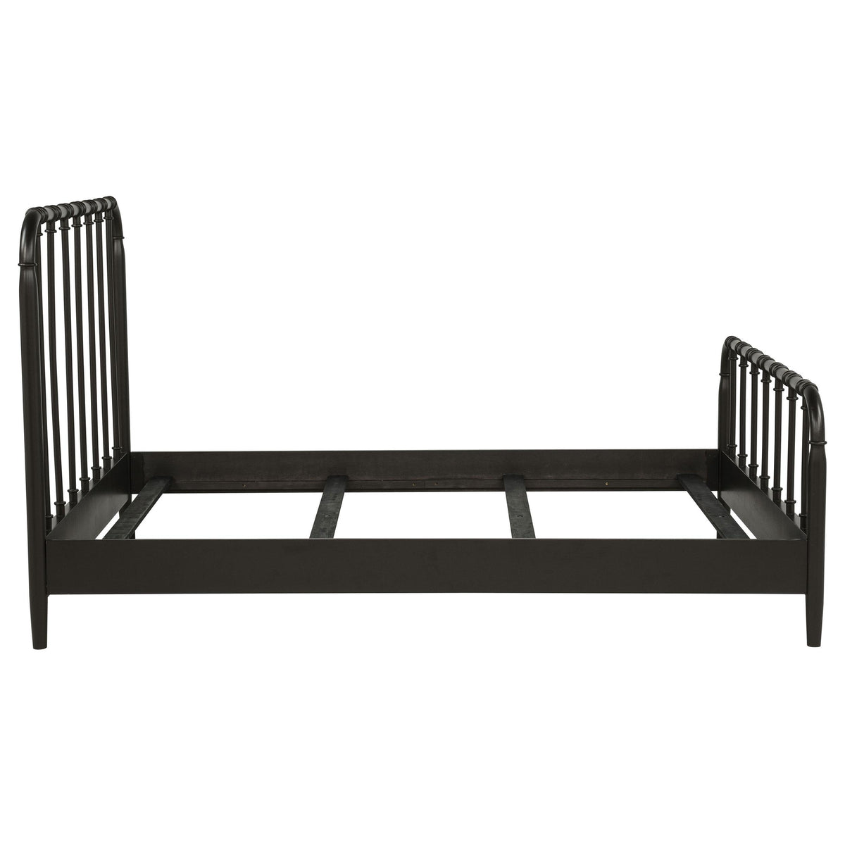 Rocco Dark Queen Bed, dark bronze frame, rear three-quarter view