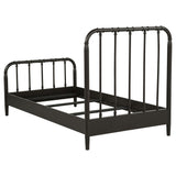 Rocco Dark Bronze Twin Bed frame, side profile, open headboard and footboard