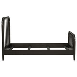 Rocco Dark Bronze Twin Bed frame, front three-quarter view, open slat base