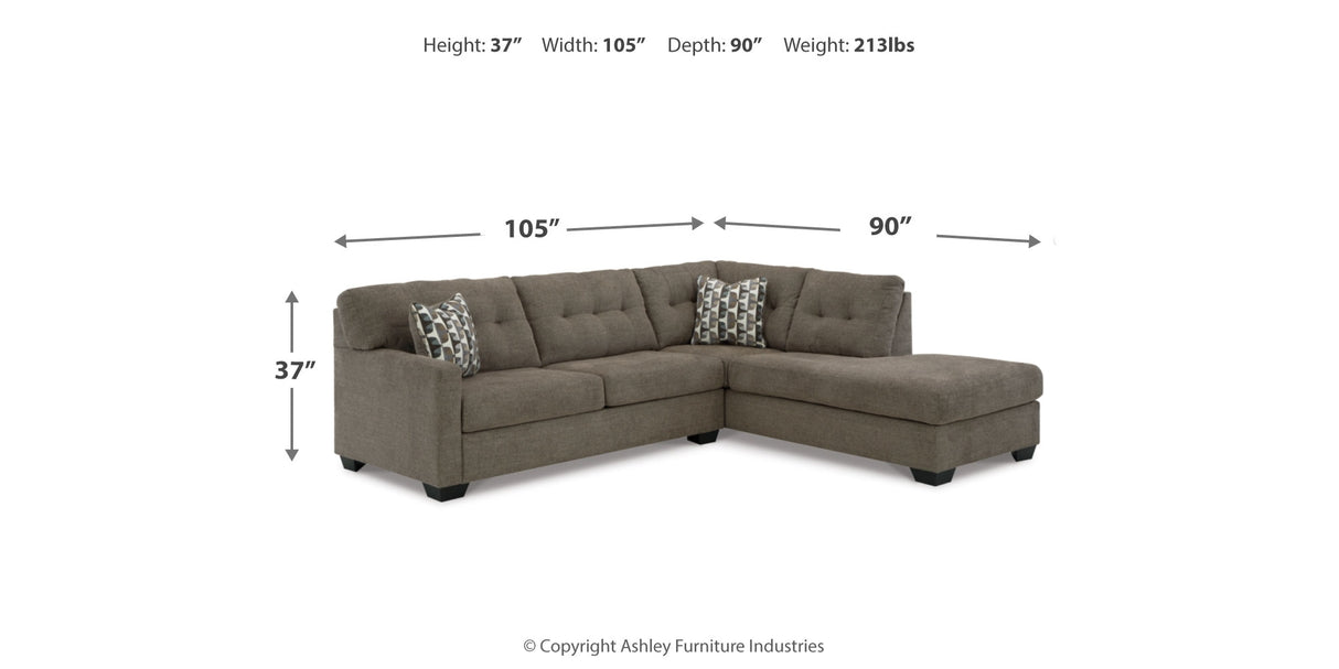 Mahoney Chocolate 2-Piece Sectional with Ottoman from Ashley - Luna Furniture
