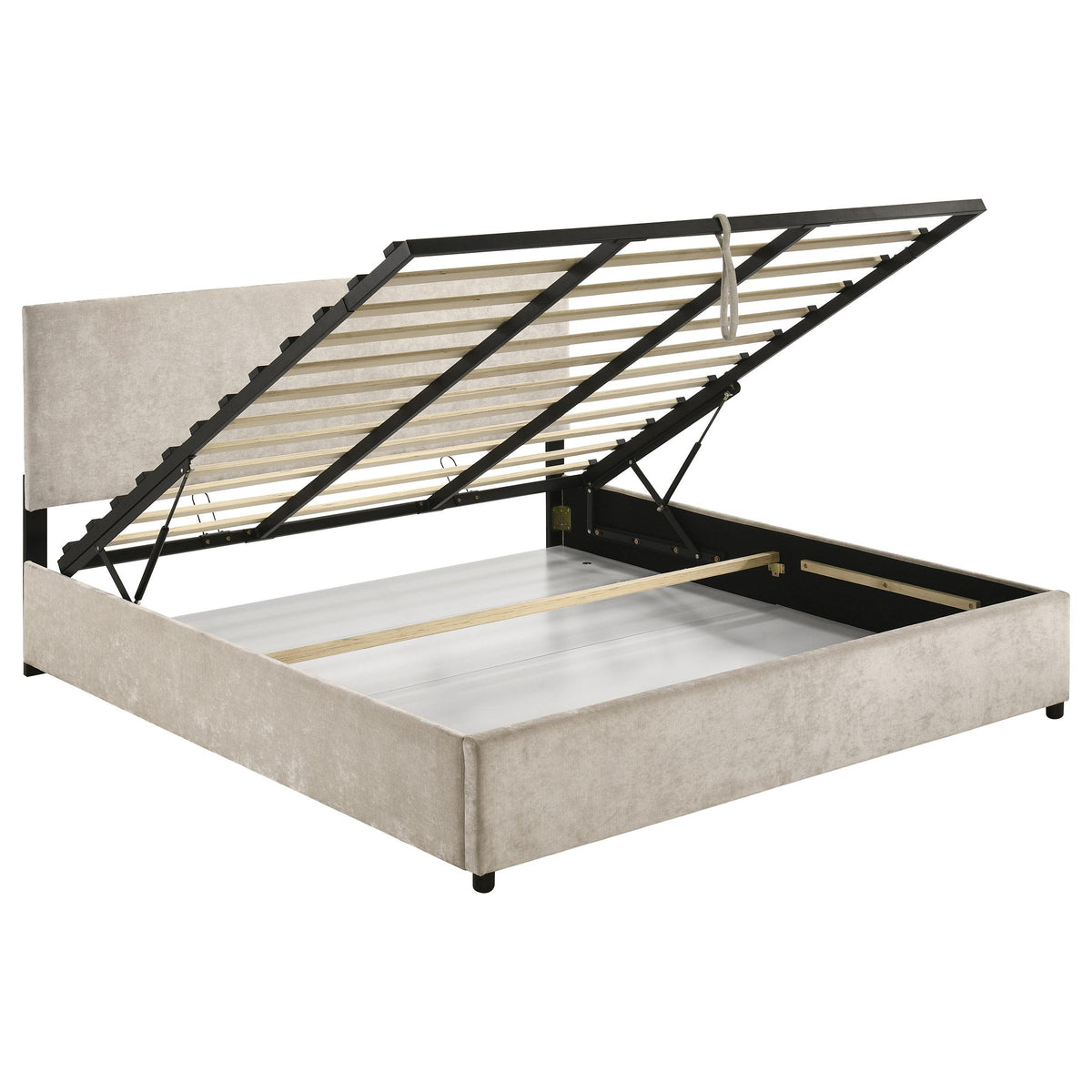 Reeves Beige Upholstered Eastern King Lift-Top Storage Platform Bed from Coaster - Luna Furniture