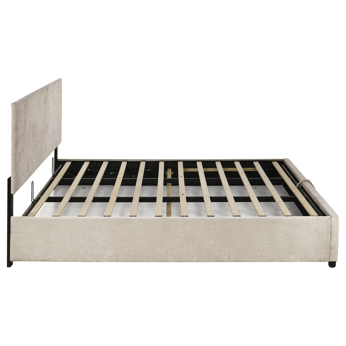 Reeves Beige Upholstered Eastern King Lift-Top Storage Platform Bed from Coaster - Luna Furniture