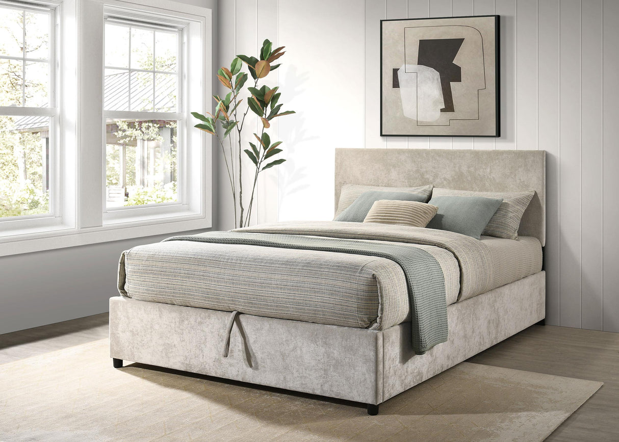 Reeves Beige Upholstered Queen Lift-Top Storage Platform Bed from Coaster - Luna Furniture