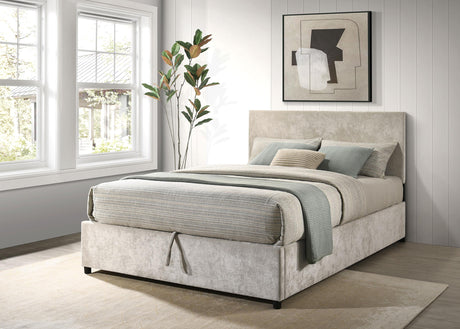 Reeves Beige Upholstered Lift-Top Storage Queen Platform Bed from Coaster - Luna Furniture