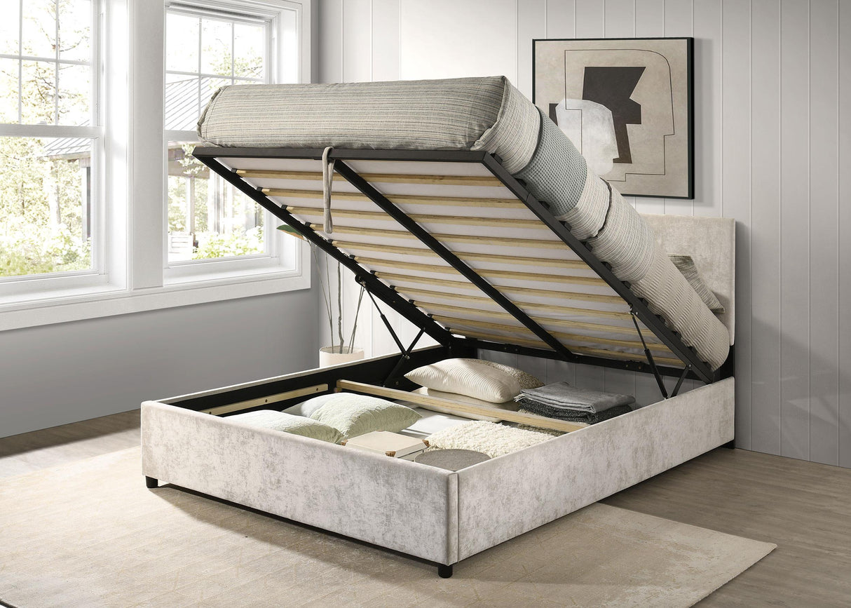 Reeves Beige Upholstered Queen Lift-Top Storage Platform Bed from Coaster - Luna Furniture