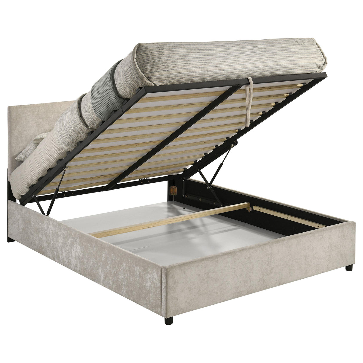 Reeves Beige Upholstered Queen Lift-Top Storage Platform Bed from Coaster - Luna Furniture