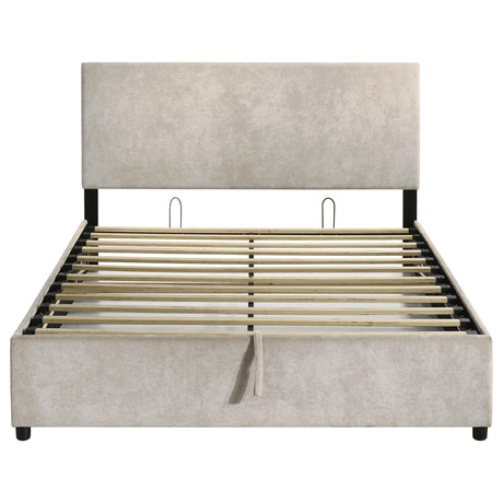 Reeves Beige Upholstered Lift-Top Storage Queen Platform Bed from Coaster - Luna Furniture