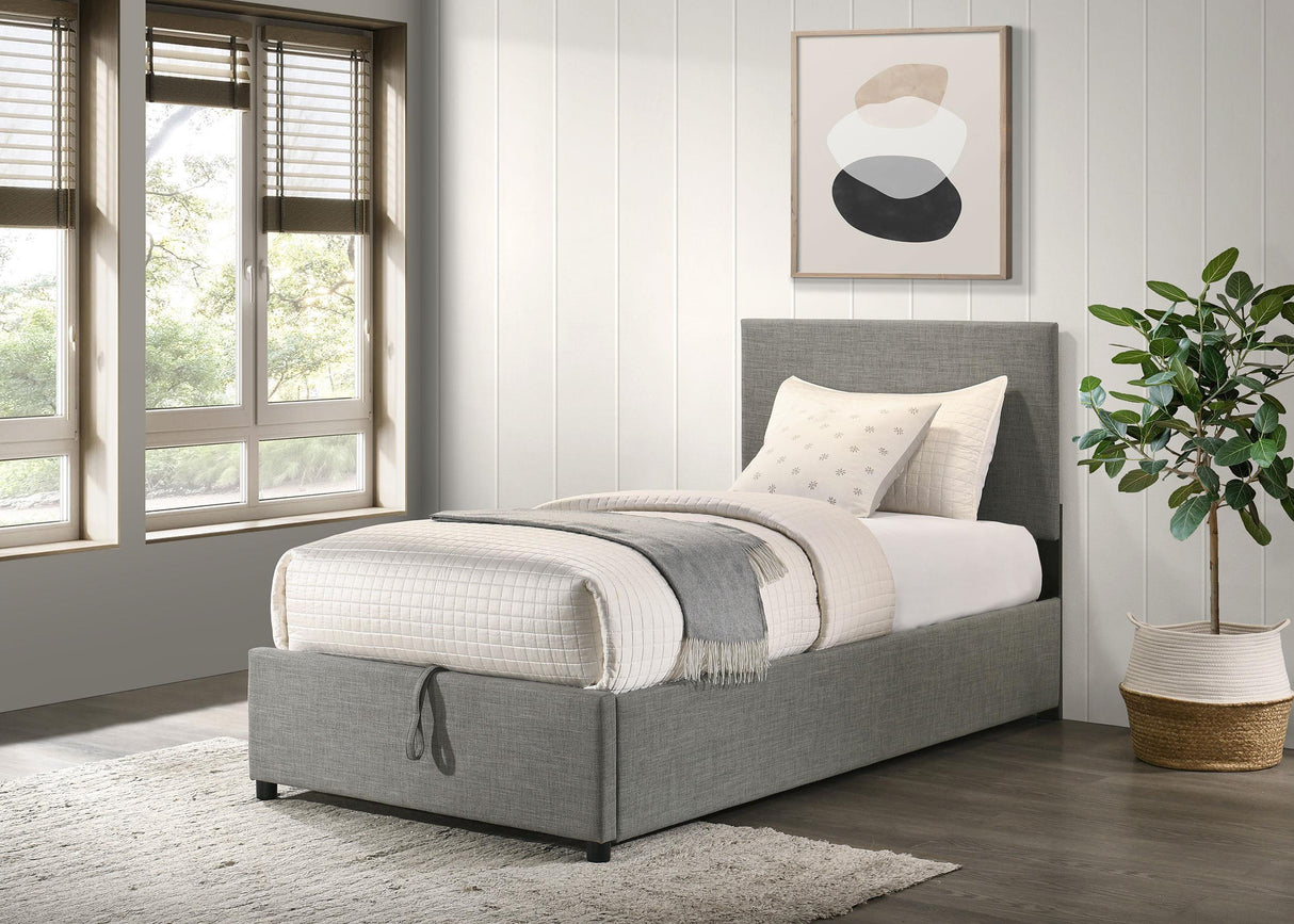Reeves Grey Upholstered Twin Lift-Top Storage Platform Bed from Coaster - Luna Furniture