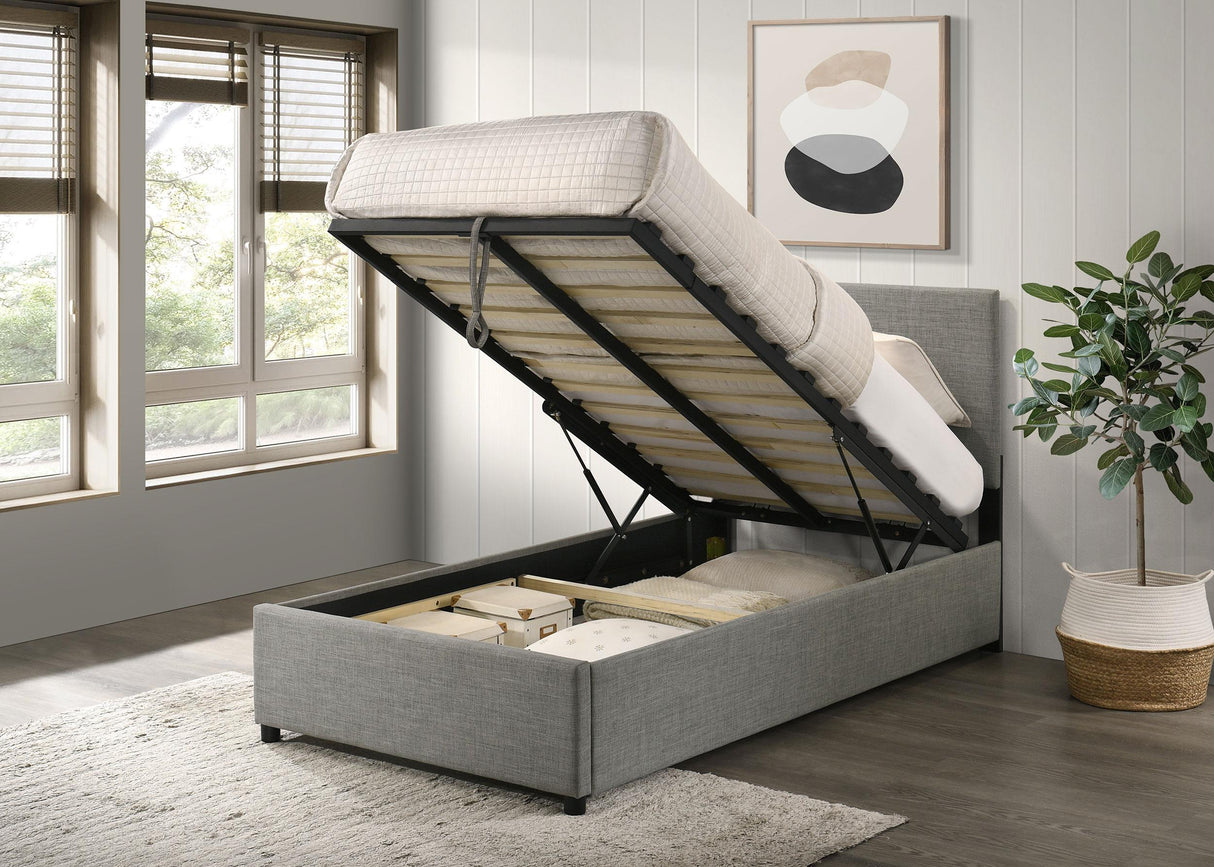 Reeves Grey Upholstered Twin Lift-Top Storage Platform Bed from Coaster - Luna Furniture