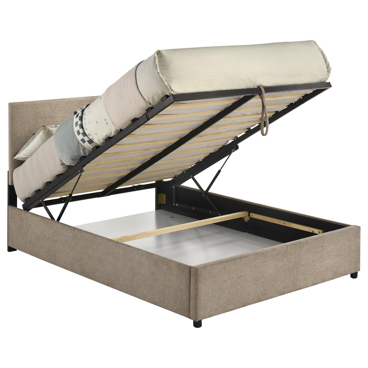 Reeves Tan Upholstered Full Lift-Top Storage Platform Bed from Coaster - Luna Furniture