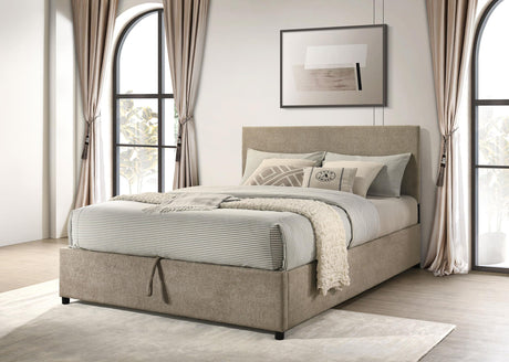 Reeves Tan Upholstered Lift-Top Storage Eastern King Platform Bed from Coaster - Luna Furniture