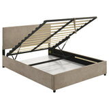 Reeves Tan Upholstered Eastern King Lift-Top Storage Platform Bed from Coaster - Luna Furniture