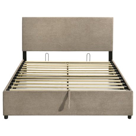 Reeves Tan Upholstered Lift-Top Storage Eastern King Platform Bed from Coaster - Luna Furniture