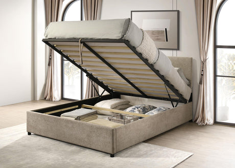 Reeves Tan Upholstered Lift-Top Storage Queen Platform Bed from Coaster - Luna Furniture