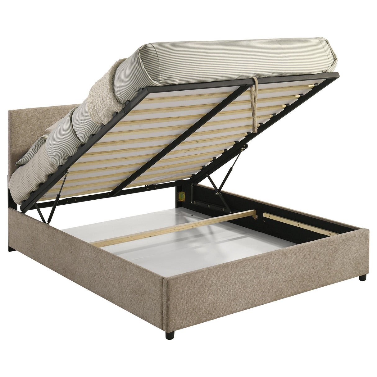Reeves Tan Upholstered Queen Lift-Top Storage Platform Bed from Coaster - Luna Furniture
