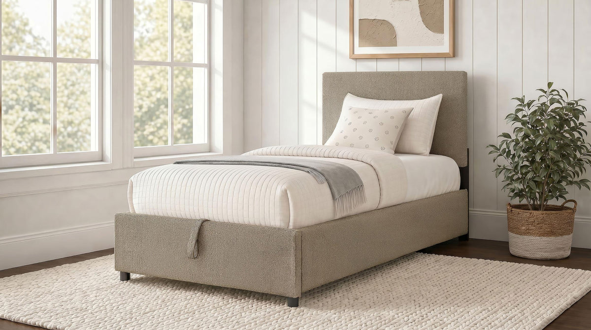 Reeves Tan Upholstered Twin Lift-Top Storage Platform Bed from Coaster - Luna Furniture