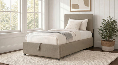 Reeves Tan Upholstered Twin Lift-Top Storage Platform Bed from Coaster - Luna Furniture