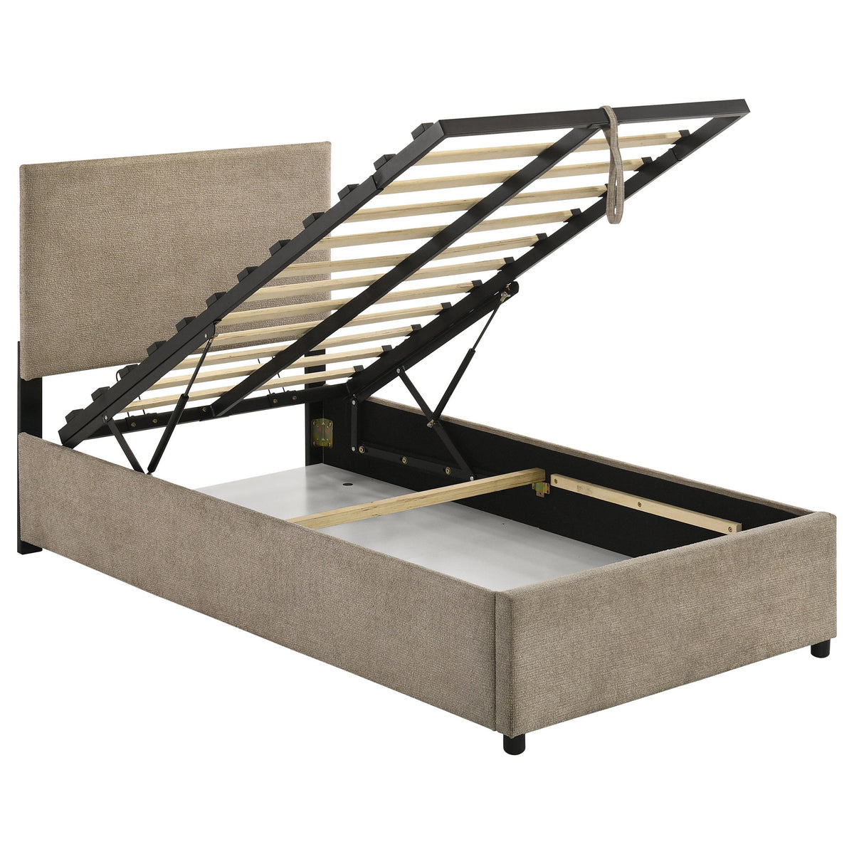 Reeves Tan Upholstered Twin Lift-Top Storage Platform Bed from Coaster - Luna Furniture