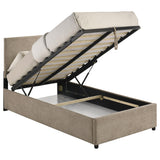 Reeves Tan Upholstered Twin Lift-Top Storage Platform Bed from Coaster - Luna Furniture
