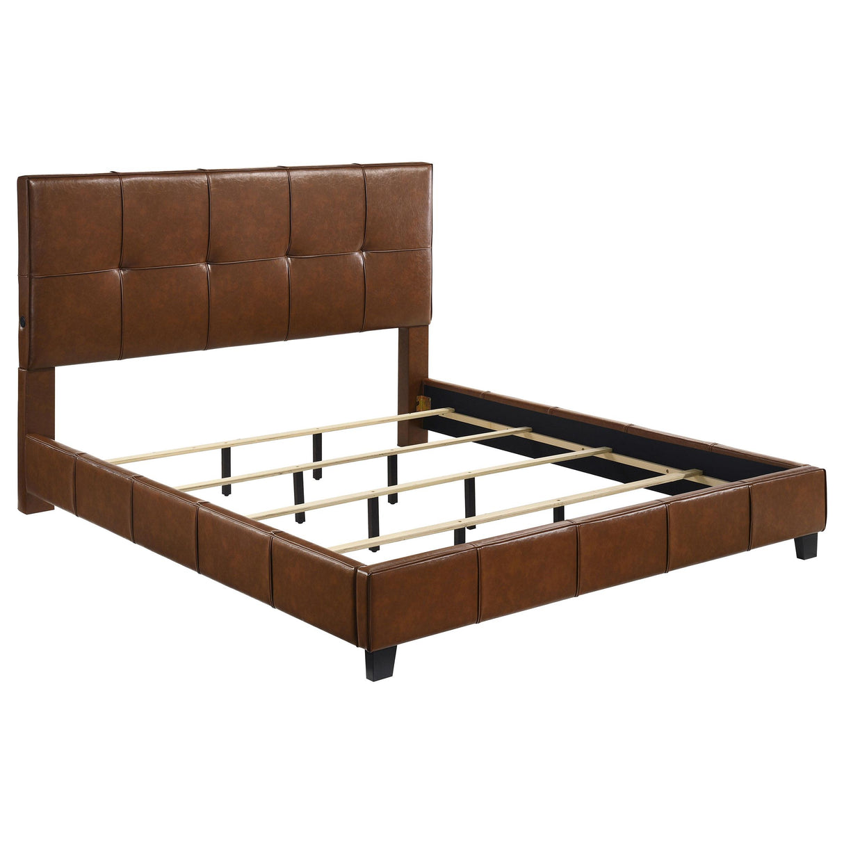 Farrell Brown Leatherette Upholstered Eastern King Panel Bed from Coaster - Luna Furniture