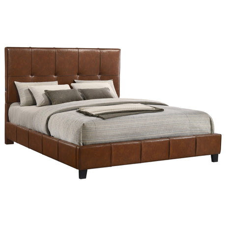 Farrell Brown Leatherette Upholstered Eastern King Panel Bed from Coaster - Luna Furniture