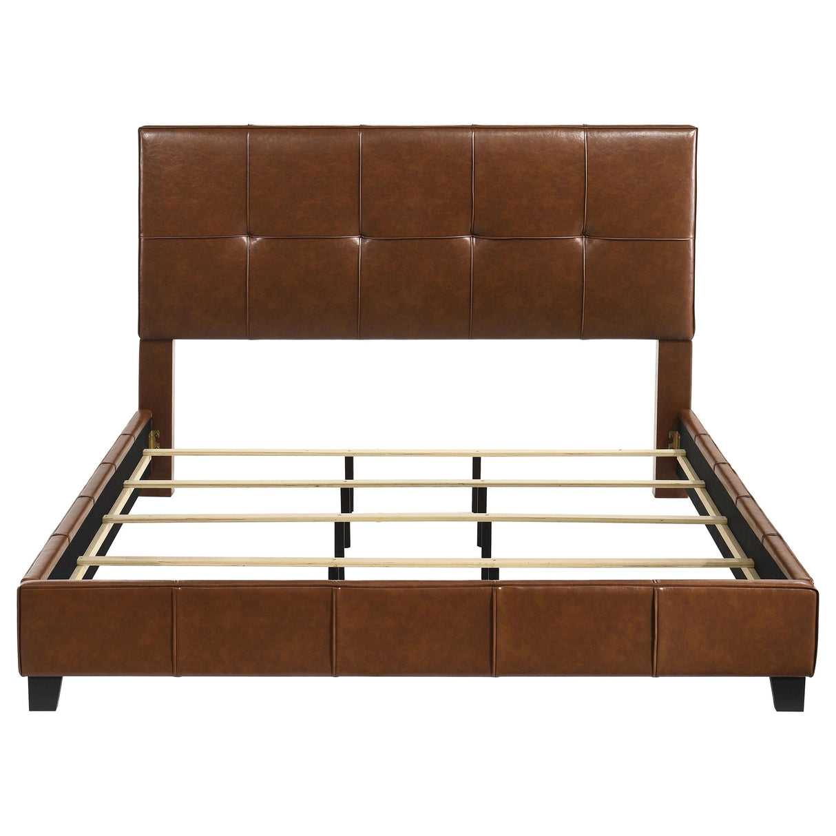 Farrell Brown Leatherette Upholstered Eastern King Panel Bed from Coaster - Luna Furniture