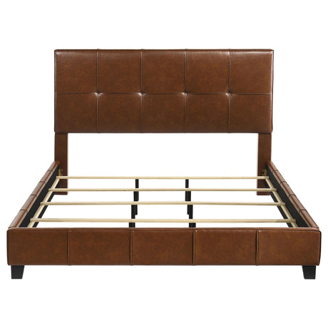 Farrell Brown Leatherette Upholstered Eastern King Panel Bed from Coaster - Luna Furniture