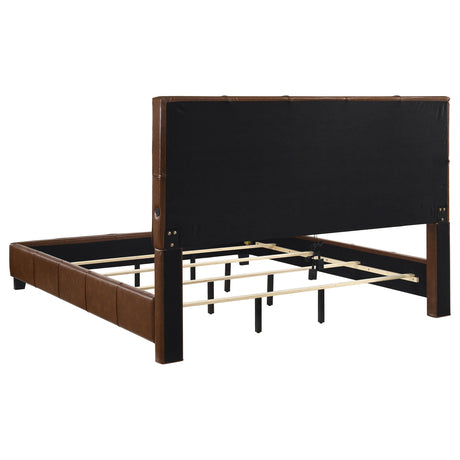 Farrell Brown Leatherette Upholstered Eastern King Panel Bed from Coaster - Luna Furniture