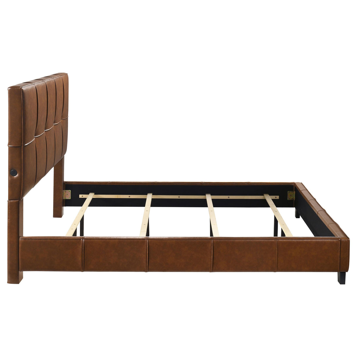 Farrell Brown Leatherette Upholstered Eastern King Panel Bed from Coaster - Luna Furniture