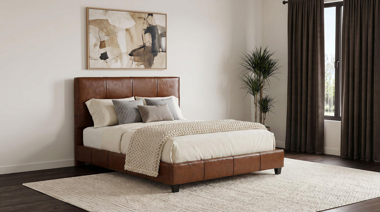 Farrell Brown Leatherette Upholstered Queen Panel Bed from Coaster - Luna Furniture