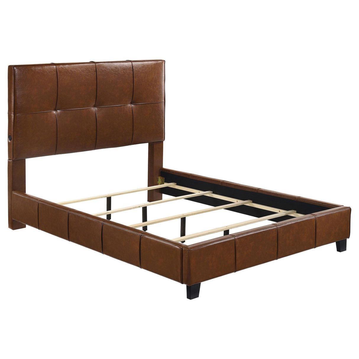 Farrell Brown Queen Leatherette Upholstered Panel Bed from Coaster - Luna Furniture