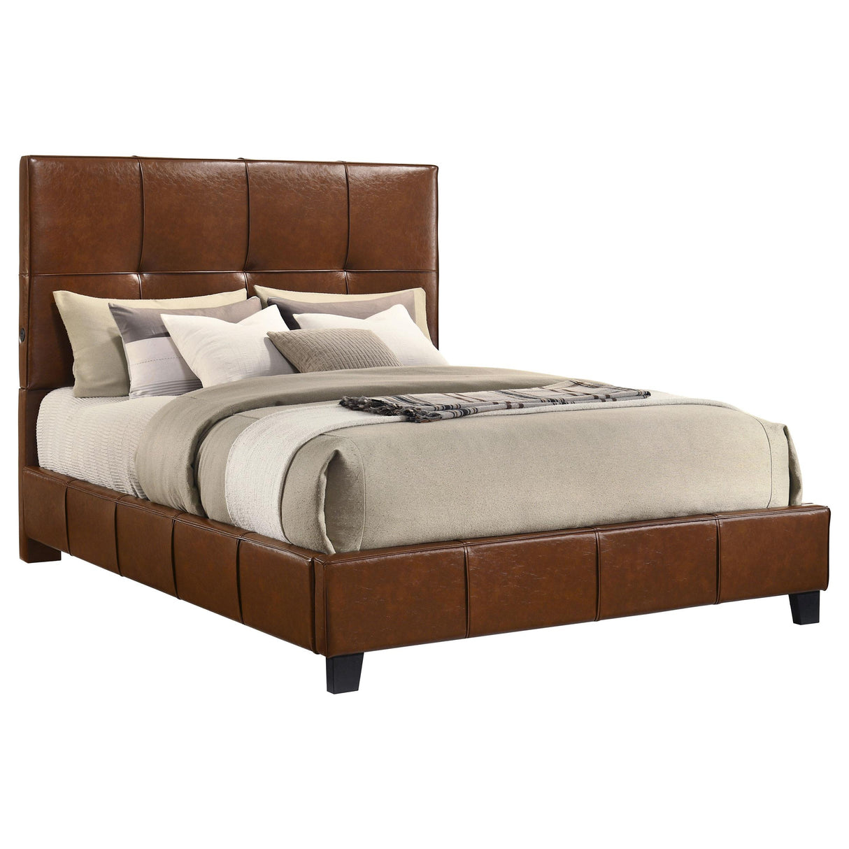Farrell Brown Queen Leatherette Upholstered Panel Bed from Coaster - Luna Furniture