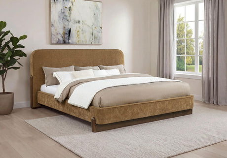 Baldacci Walnut / Curry Upholstered Eastern King Platform Bed from Coaster - Luna Furniture