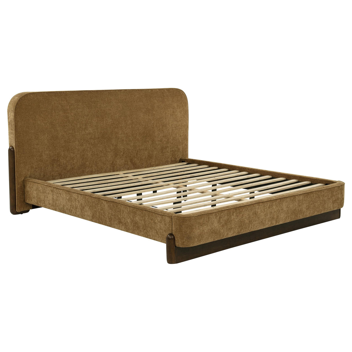 Baldacci Walnut / Curry Upholstered Eastern King Platform Bed from Coaster - Luna Furniture