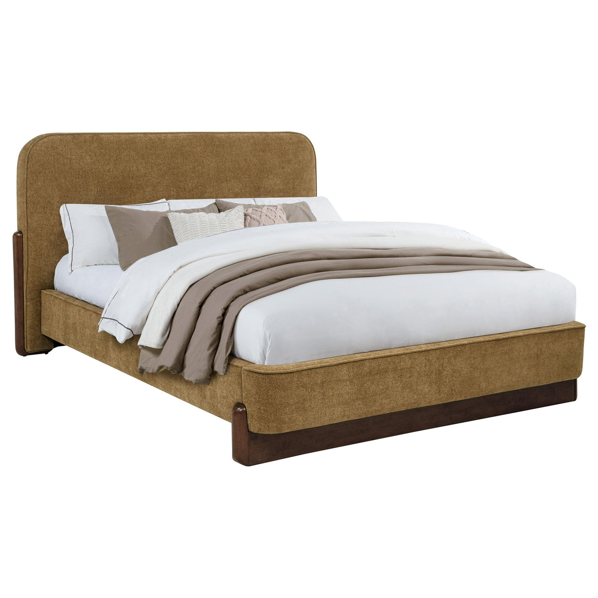Baldacci Walnut / Curry Upholstered Eastern King Platform Bed from Coaster - Luna Furniture