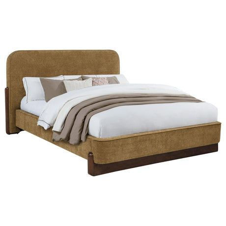 Baldacci Walnut / Curry Upholstered Eastern King Platform Bed from Coaster - Luna Furniture