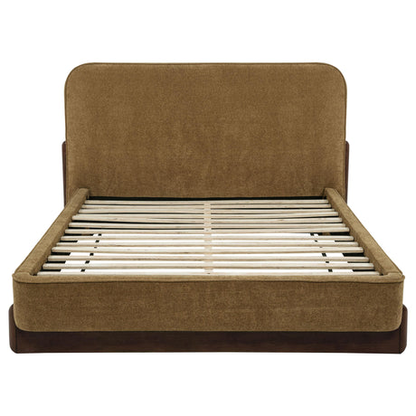 Baldacci Walnut / Curry Upholstered Eastern King Platform Bed from Coaster - Luna Furniture