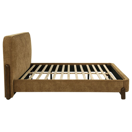 Baldacci Walnut / Curry Upholstered Eastern King Platform Bed from Coaster - Luna Furniture