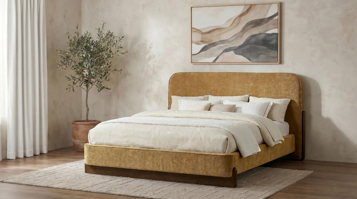 Baldacci Walnut / Curry Upholstered California King Platform Bed from Coaster - Luna Furniture