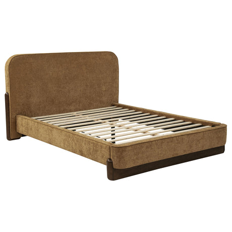 Baldacci Walnut / Curry Upholstered Queen Platform Bed from Coaster - Luna Furniture