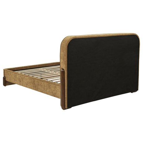 Baldacci Walnut / Curry Upholstered Queen Platform Bed from Coaster - Luna Furniture