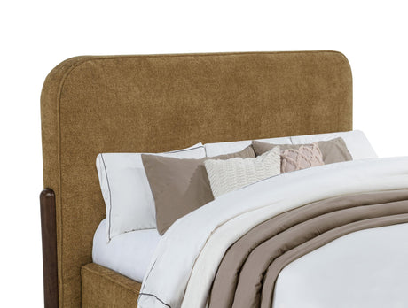 Baldacci Walnut / Curry Upholstered Queen Platform Bed from Coaster - Luna Furniture