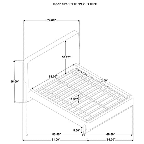 Baldacci Walnut / Curry Upholstered Queen Platform Bed from Coaster - Luna Furniture