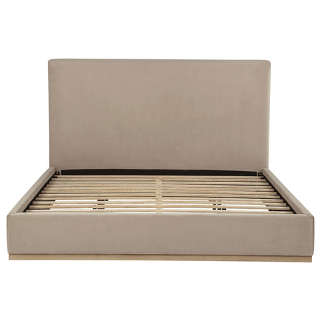 Knox Khaki Fabric Upholstered Eastern King Platform Bed from Coaster - Luna Furniture