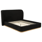 Blaire Black queen platform bed, three-quarter view with slat base and wingback headboard