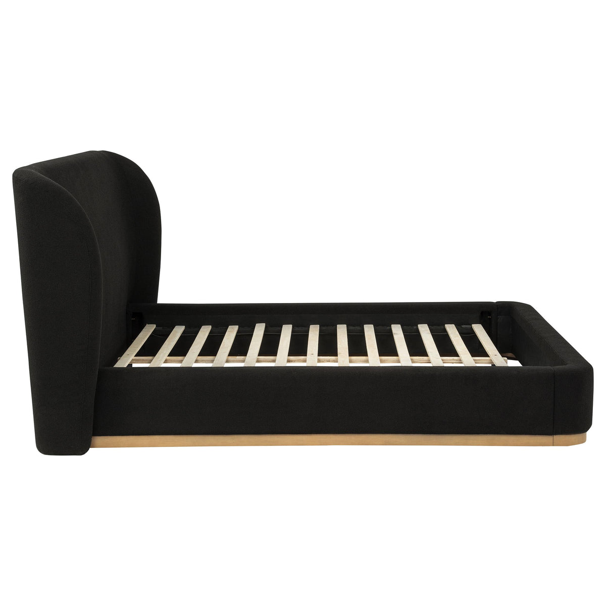 Blaire Black queen platform bed, rear three-quarter view with wingback headboard
