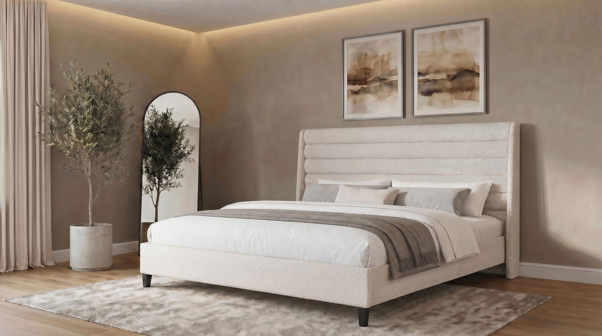 Leslie Beige Upholstered Tufted Eastern King Wingback Platform Bed from Coaster - Luna Furniture